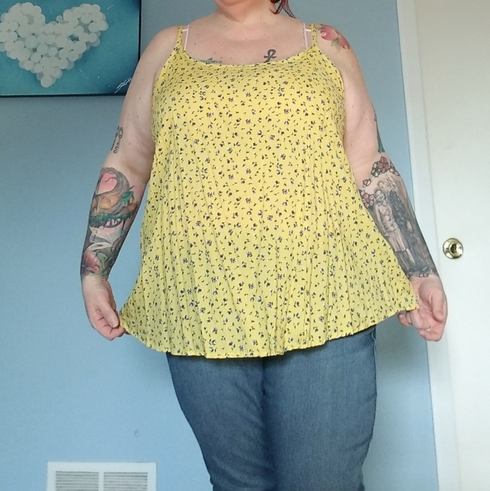 Yellow floral print tank top